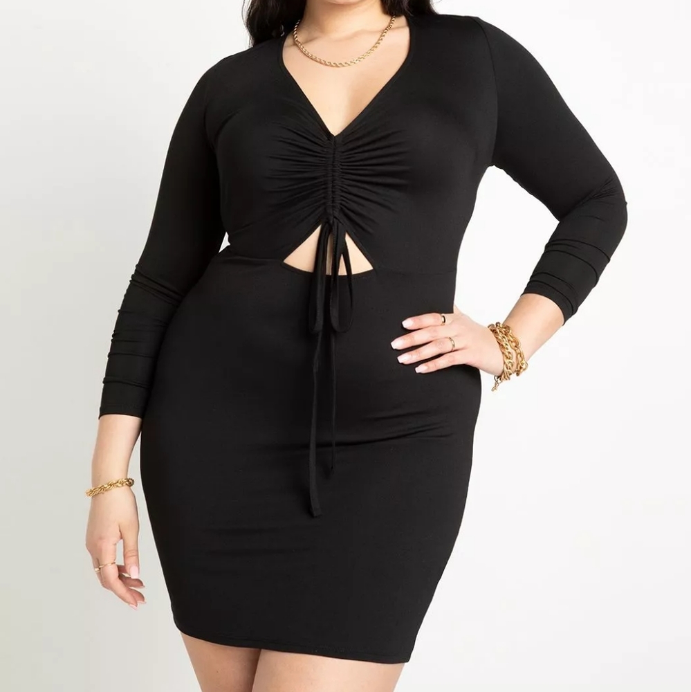 Eloquii bodycon mini dress ruched cutout long sleeves 18 NWT